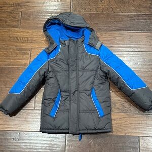 iXtreme Boys Colorblock Hooded Winter Puffer Jacket Charcoal/Blue size 7